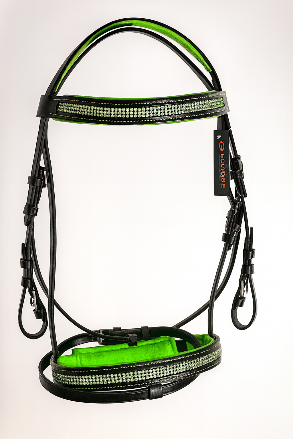 EquiPride Neon Luxe Crystal Bridle – Black & Green Padded Comfort Fit  EquiPride Neon Luxe Crystal Bridle – Black & Green Padded Comfort Fit